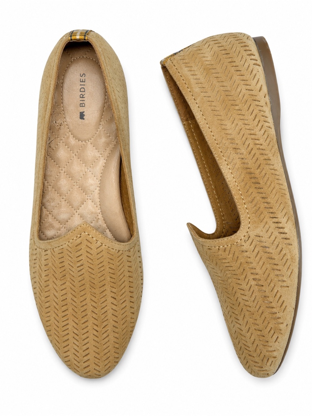 Birdies Heron Suede Loafers Wheat Tan Laser Cut Comfort Flats Womens 8.5
